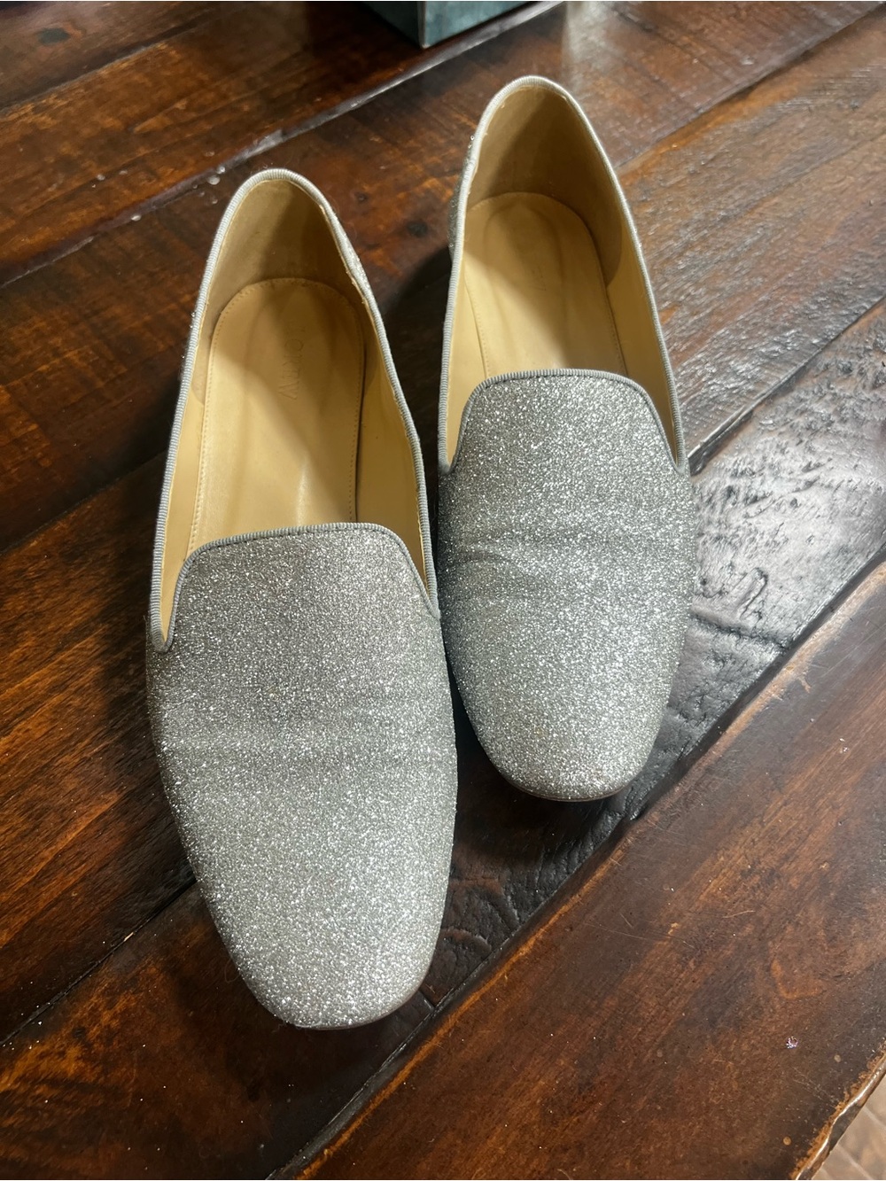 J. Crew Silver Glitter Smoking Loafer 11 Slip On Flats - Picture 2 of 8